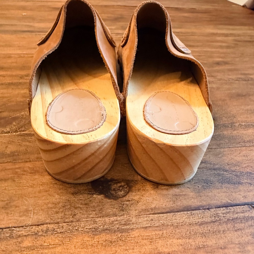 Boden Tan Leather Penny Loafer Clogs Wooden Platform Studded Mules Womens 39 - Picture 7 of 7